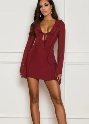 InstLike-Hollow Out Flare Sleeve Mini Dress