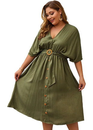 Plus Size Dress Full Sleeve V Neck - 01 big store