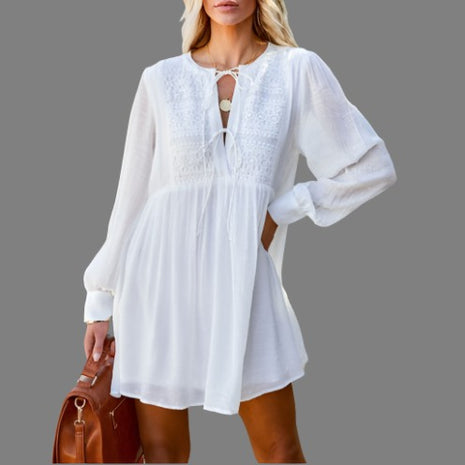 Long Sleeve V-neck Loose Casual Dress - 01 big store