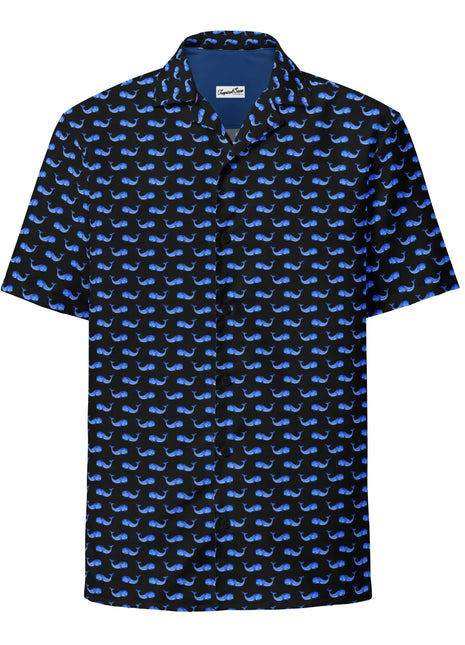 Midnight Whale Party Button Down Hawaiian Shirt - Coastal Summer 2024 Collection