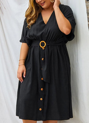 Plus Size Dress Full Sleeve V Neck