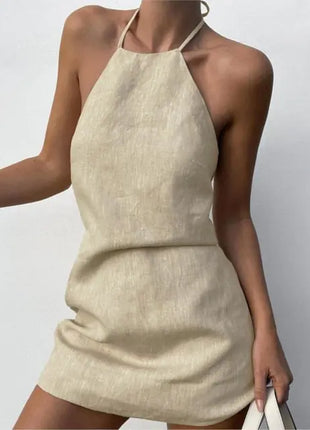 Cotton And Linen Backless Mini Dress