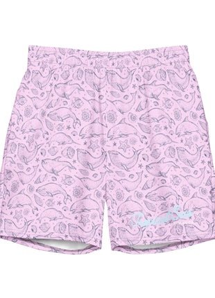 Men's Eco Pink Whale Pod Swim Trunks