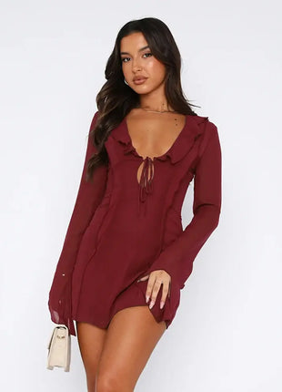 InstLike-Hollow Out Flare Sleeve Mini Dress