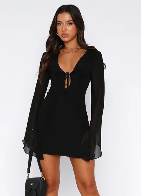 InstLike-Hollow Out Flare Sleeve Mini Dress