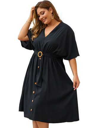 Plus Size Dress Full Sleeve V Neck