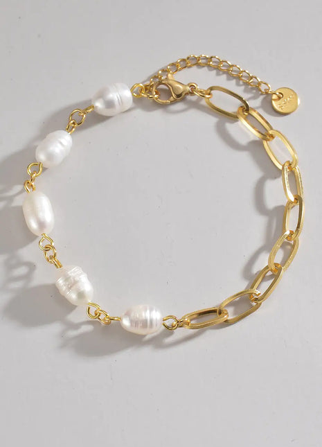 Half Pearl Half Chain Stainless Steel Bracelet