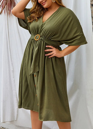 Plus Size Dress Full Sleeve V Neck