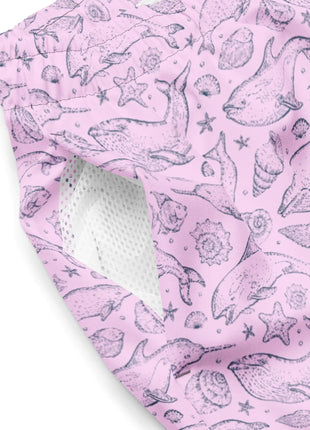 Men's Eco Pink Whale Pod Swim Trunks