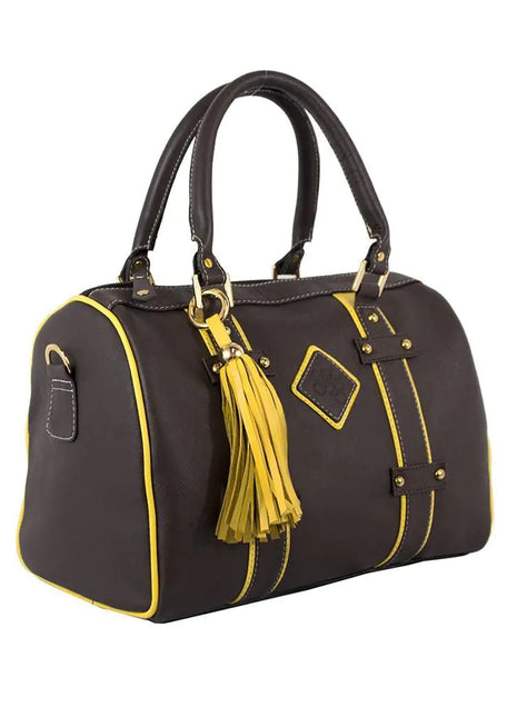 Make a Statement Leather Handbag-Chocolate/Citric Yellow - 01 big store