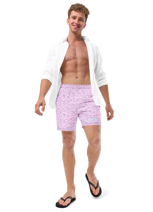 Men's Eco Pink Whale Pod Swim Trunks