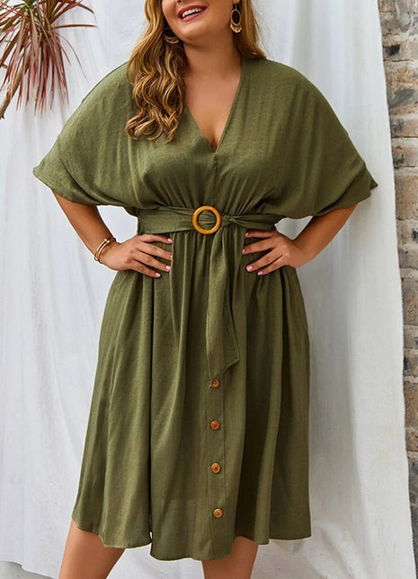 Plus Size Dress Full Sleeve V Neck