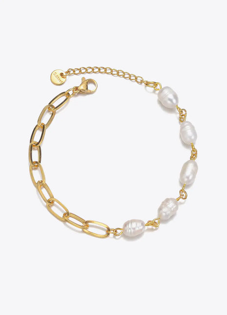 Half Pearl Half Chain Stainless Steel Bracelet