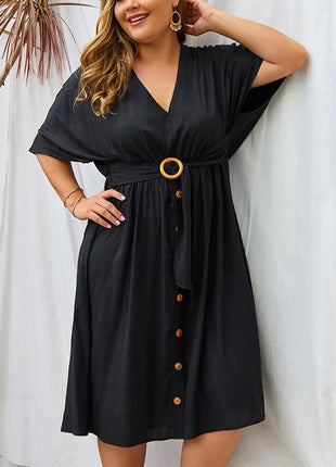 Plus Size Dress Full Sleeve V Neck